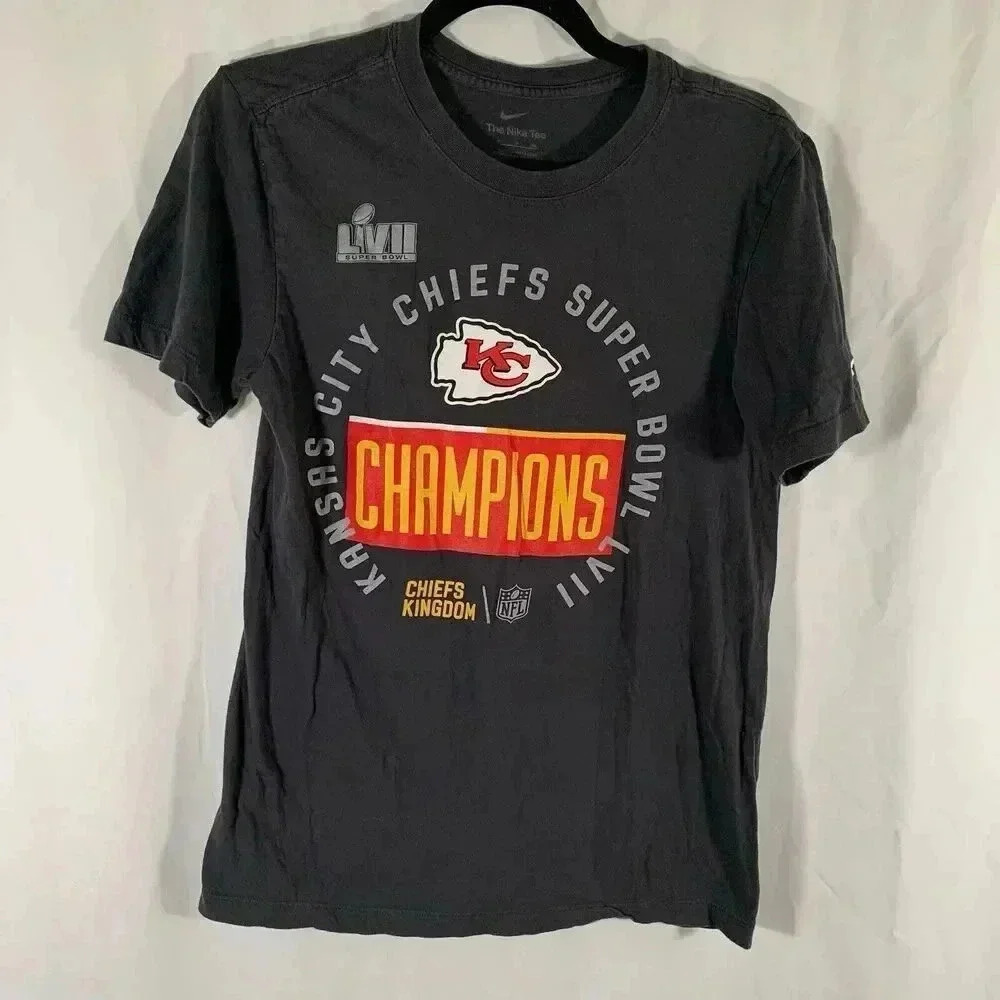 Nike Kansas City Chiefs Super Bowl LVII Shirt Men's Small Grey Champions